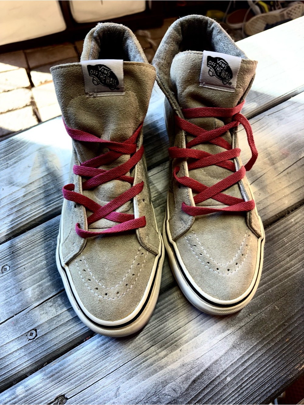 Vans Old Skool High Top Skate Shoes in gray & tan, size womens 10 good condition